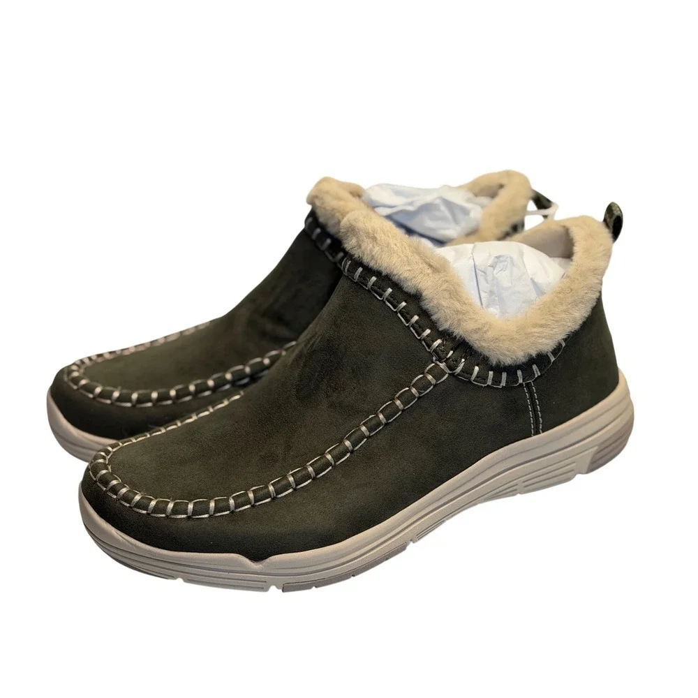 Ryka Ariana Slip-On Shoes Alpine Green Water-Repellent Faux Fur Cozy Lined 9M